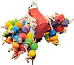 A&E Cage Company Cluster with Hanging Wood Balls Extra Durable Tough Chew Bird Toy, Multicolor, Medium