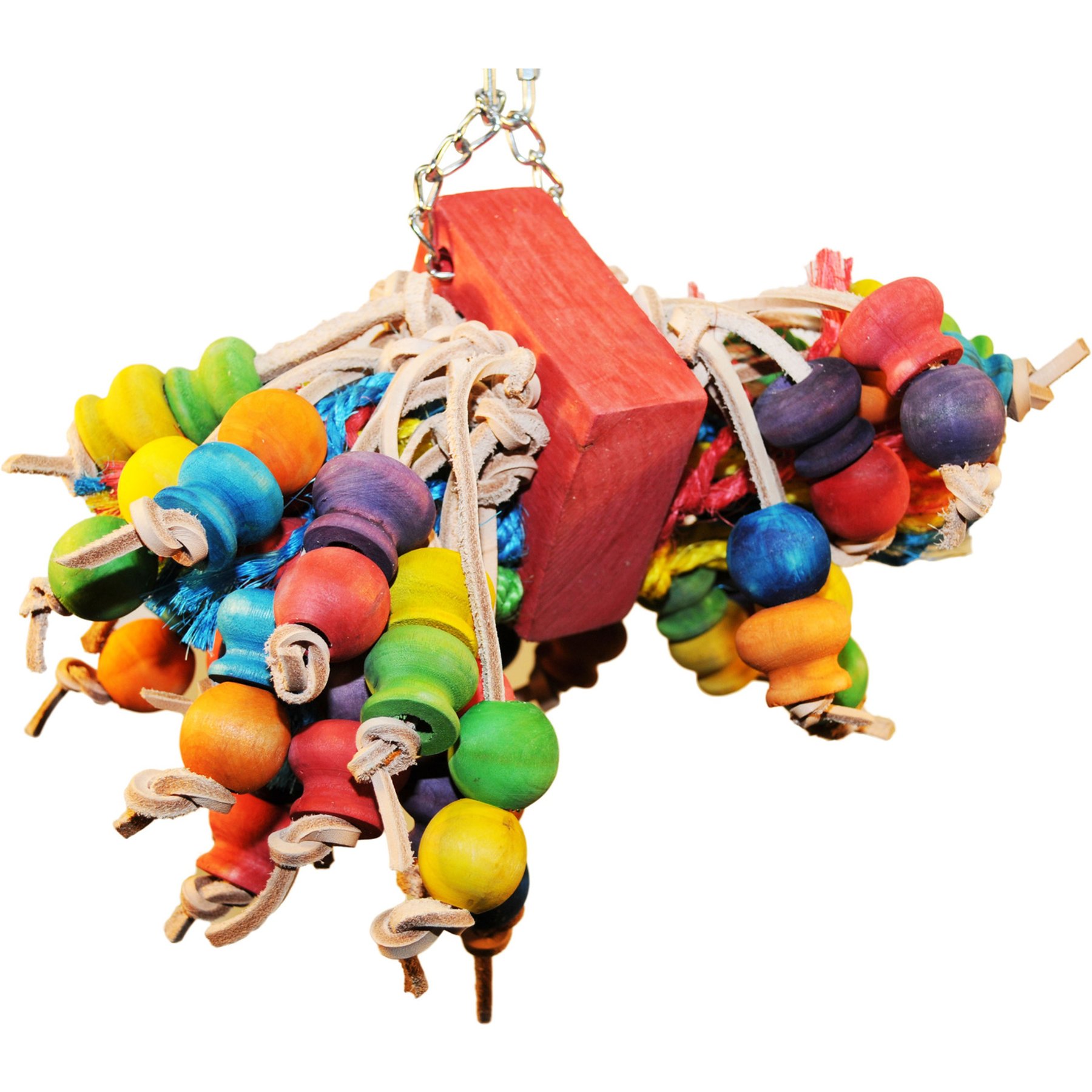 A&E Cage Company Cluster with Hanging Wood Balls Extra Durable Tough Chew Bird Toy, Multicolor, Medium