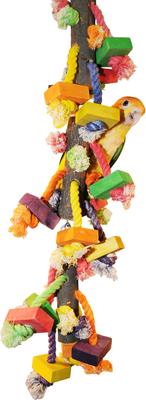 Show full view: A&E Cage Company Real Wood with Hanging Blocks on Rope Bird Toy, Multicolor, Large slide 2 of 3