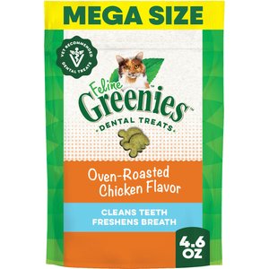 Greenies Feline Oven Roasted Chicken Flavor Adult Natural Dental Cat Treats, 4.6-oz bag