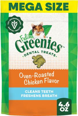 Greenies Feline Oven Roasted Chicken Flavor Adult Natural Dental Cat Treats, 4.6-oz bag