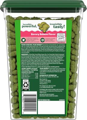 Show full view: Greenies Feline Savory Salmon Flavor Adult Natural Dental Cat Treats, 9.75-oz tub slide 3 of 12