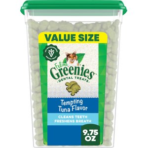 Greenies Feline Tempting Tuna Flavor Adult Natural Dental Cat Treat, 9.75-oz tub