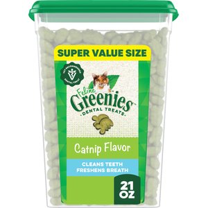 Greenies Feline Catnip Flavor Adult Natural Dental Cat Treats, 21-oz tub
