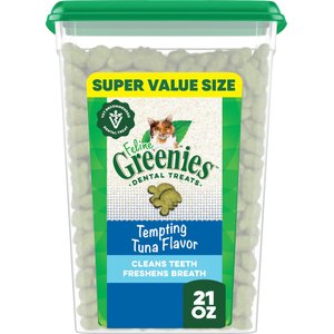 Greenies Feline Tempting Tuna Flavor Adult Natural Dental Cat Treat, 21-oz tub