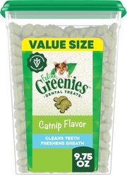 Greenies Feline Catnip Flavor Adult Natural Dental Cat Treats, 9.75-oz tub