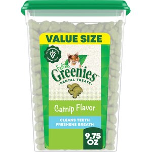 Greenies Feline Catnip Flavor Adult Natural Dental Cat Treats, 9.75-oz tub