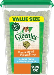 Greenies Feline Oven Roasted Chicken Flavor Adult Natural Dental Cat Treats, 9.75-oz tub