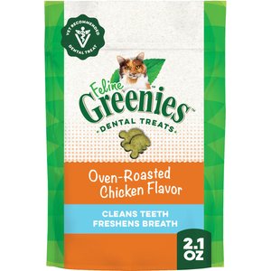 Greenies Feline Oven Roasted Chicken Flavor Adult Natural Dental Cat Treats, 2.1-oz bag