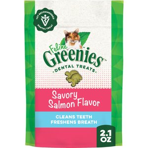 Greenies Feline Savory Salmon Flavor Adult Natural Dental Cat Treats, 2.1-oz bag