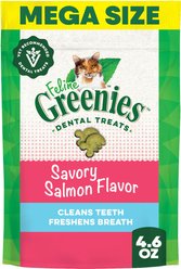 Greenies Feline Savory Salmon Flavor Adult Natural Dental Cat Treats, 4.6-oz bag
