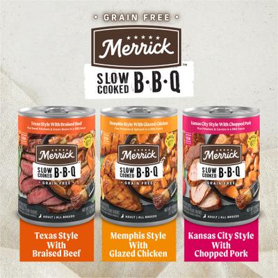 Show full view: Merrick Slow Cooked BBQ Variety Pack Grain-Free Wet Dog Food, 12.7-oz can, case of 12 slide 6 of 10