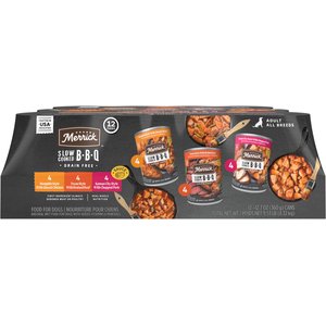 Merrick Slow Cooked BBQ Variety Pack Grain-Free Wet Dog Food, 12.7-oz can, case of 12