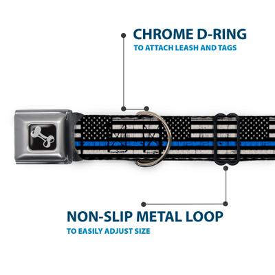Show full view: Buckle-Down Thin Blue Line Flag Weathered Dog Collar, Medium: 16 to 23-in neck, 1.5-in wide slide 5 of 8