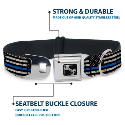 Show full view: Buckle-Down Thin Blue Line Flag Weathered Dog Collar, Medium: 16 to 23-in neck, 1.5-in wide slide 4 of 8