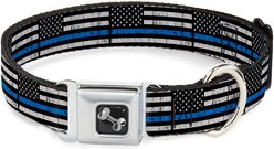Buckle-Down Thin Blue Line Flag Weathered Dog Collar, Medium: 16 to 23-in neck, 1.5-in wide