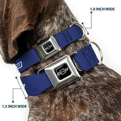 Show full view: Buckle-Down GM General Motors 1965 Chevrolet Bowtie Dog Collar, Blue/White, Large: 15 to 24-in neck, 1-in wide slide 2 of 8