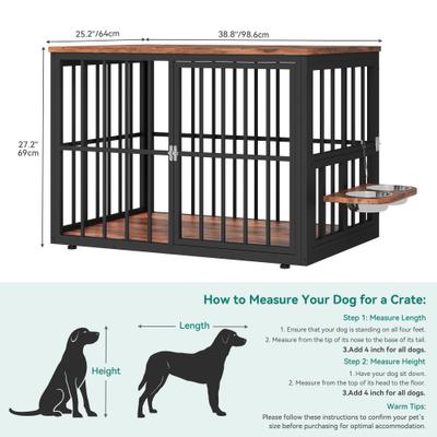 Show full view: Yitahome Corner Wooden Kennel with Bowls & 3 Doors Hard-Sided Dog Crate Furniture, Large: 38.8 x 25.2 x 27.2-in, Brown slide 2 of 7