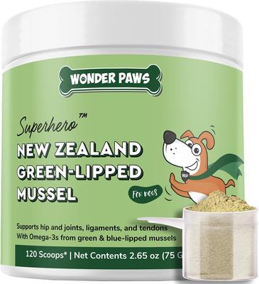 Show full view: Wonder Paws Premium Green Lipped Mussels Powder with Blue Lipped Mussels Hip & Joint Supplement for Dogs, 2.6-oz jar slide 10 of 10