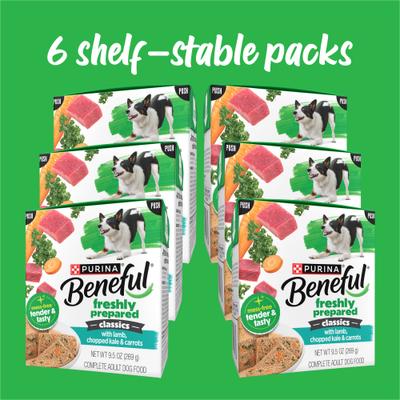 Show full view: Purina Beneful Freshly Prepared High Protein Classics with Lamb, Kale & Carrots Chunks in Gravy Wet Dog Food, 9.5-oz carton, 6 count slide 3 of 10