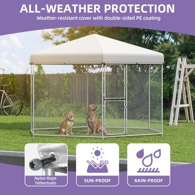 Show full view: Wooflex Outdoor Kennel Weather-Resistant Roof Cover Square Dog Crate Fence with Dual-Section Doors, Silver, 13 x 11-ft slide 5 of 7
