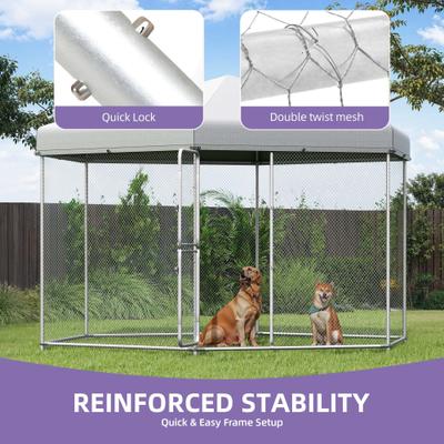 Show full view: Wooflex Outdoor Kennel Weather-Resistant Roof Cover Square Dog Crate Fence with Dual-Section Doors, Silver, 13 x 11-ft slide 4 of 7