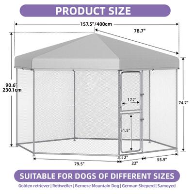 Show full view: Wooflex Outdoor Kennel Weather-Resistant Roof Cover Square Dog Crate Fence with Dual-Section Doors, Silver, 13 x 11-ft slide 2 of 7
