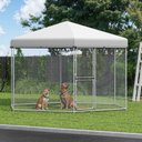 Wooflex Outdoor Kennel Weather-Resistant Roof Cover Square Dog Crate Fence with Dual-Section Doors, Silver, 13 x 11-ft