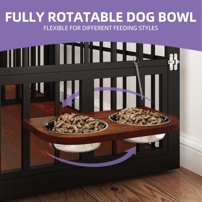 Show full view: Yitahome Corner Wooden Kennel with Bowls & 3 Doors Hard-Sided Dog Crate Furniture, Large: 38.8 x 25.2 x 27.2-in, Brown slide 3 of 7