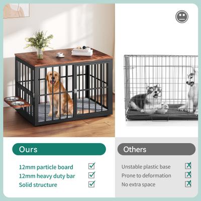 Show full view: Yitahome Corner Wooden Kennel with Bowls & 3 Doors Hard-Sided Dog Crate Furniture, Large: 38.8 x 25.2 x 27.2-in, Brown slide 6 of 7