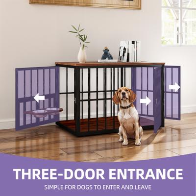 Show full view: Yitahome Corner Wooden Kennel with Bowls & 3 Doors Hard-Sided Dog Crate Furniture, Large: 38.8 x 25.2 x 27.2-in, Brown slide 4 of 7