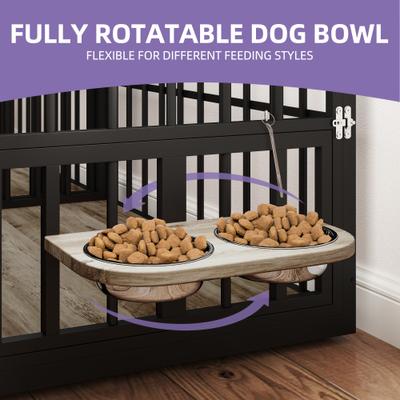 Show full view: Yitahome Corner Wooden Kennel with Bowls & 3 Doors Hard-Sided Dog Crate Furniture, Large: 38.8 x 25.2 x 27.2-in, Grey slide 4 of 7