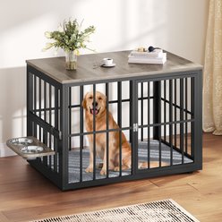 Wooflex 4-in-1 Wooden 360° Swivel Bowls Furniture TV Stand 3-Door Dog Crate Furniture, Large: 38.8 inch
