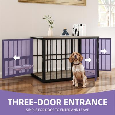 Show full view: Yitahome Corner Wooden Kennel with Bowls & 3 Doors Hard-Sided Dog Crate Furniture, Large: 38.8 x 25.2 x 27.2-in, Grey slide 3 of 7