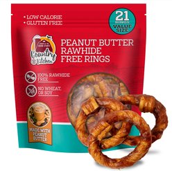 Country Kitchen Rawhide-Free Peanut Butter Rings Dog Chew Treats, 15.9-oz bag, 21 count
