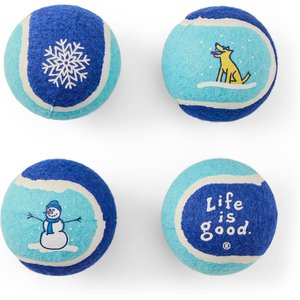 LIFE IS GOOD Winter Fun 4-Pack Squeaker Tennis Ball Set