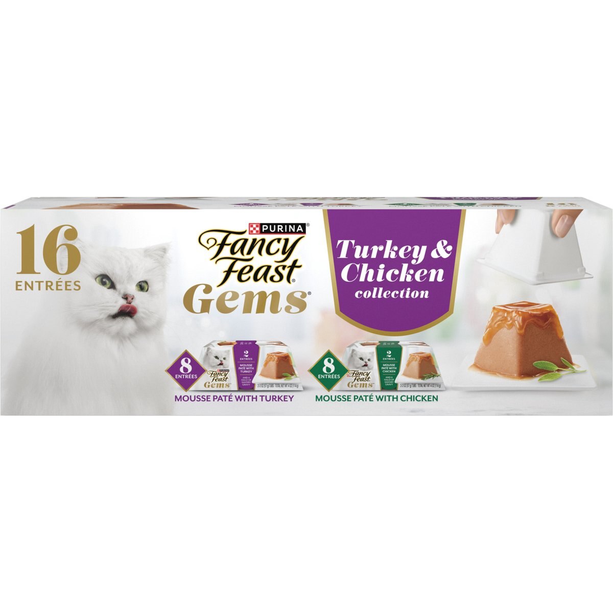 Fancy Feast Gems Variety Pack Adult Grain-Free Turkey & Chicken Pate Wet Cat Food, 2-oz tray, 16 count
