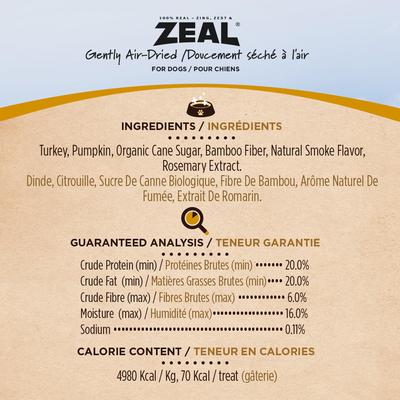 Show full view: Zeal Canada Gently Air-Dried All-Natural Turkey Grain-Free Jerky Tenders Dog Treats, 20-oz bag slide 5 of 6
