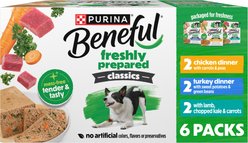 Purina Beneful Freshly Prepared Classics Variety Pack High Protein Turkey, Salmon, Lamb & Vegetables Chunks in Gravy Wet Dog Food, 9.5-oz carton, 6 count