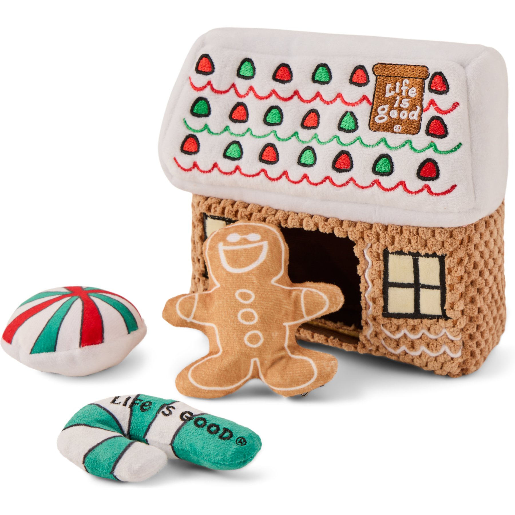 LIFE IS GOOD Christmas Gingerbread House Burrow Dog Toy