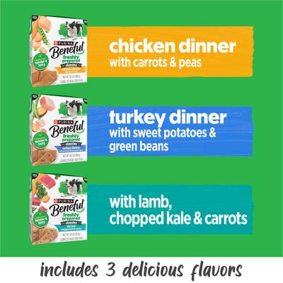 Show full view: Purina Beneful Freshly Prepared Classics Variety Pack High Protein Turkey, Salmon, Lamb & Vegetables Chunks in Gravy Wet Dog Food, 9.5-oz carton, 6 count slide 6 of 10