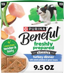 Purina Beneful Freshly Prepared High Protein Classics Turkey Dinner with Sweet Potatoes & Green Beans Chunks in Gravy Wet Dog Food, 9.5-oz carton, 6 count
