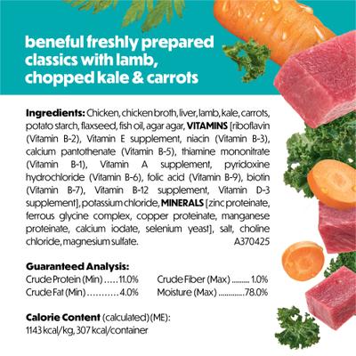 Show full view: Purina Beneful Freshly Prepared High Protein Classics with Lamb, Kale & Carrots Chunks in Gravy Wet Dog Food, 9.5-oz carton, 6 count slide 7 of 10
