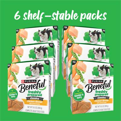 Show full view: Purina Beneful Freshly Prepared High Protein Classics Chicken Dinner with Carrots & Peas Chunks in Gravy Wet Dog Food, 9.5-oz carton, 6 count slide 3 of 10