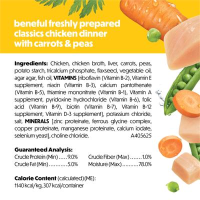 Show full view: Purina Beneful Freshly Prepared High Protein Classics Chicken Dinner with Carrots & Peas Chunks in Gravy Wet Dog Food, 9.5-oz carton, 6 count slide 7 of 10