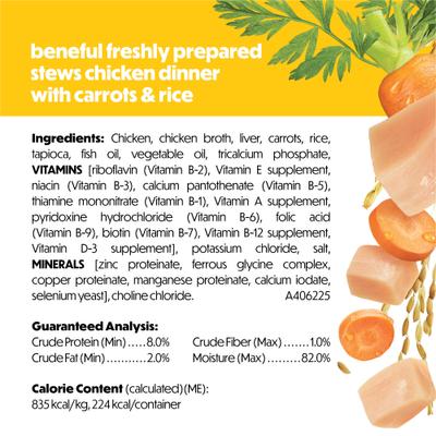 Show full view: Purina Beneful Freshly Prepared Stews High Protein Chicken Dinner with Carrots & Rice Chunks in Gravy Wet Dog Food, 9.5-oz carton, 6 count slide 7 of 10