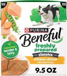 Purina Beneful Freshly Prepared High Protein Classics Chicken Dinner with Carrots & Peas Chunks in Gravy Wet Dog Food, 9.5-oz carton, 6 count