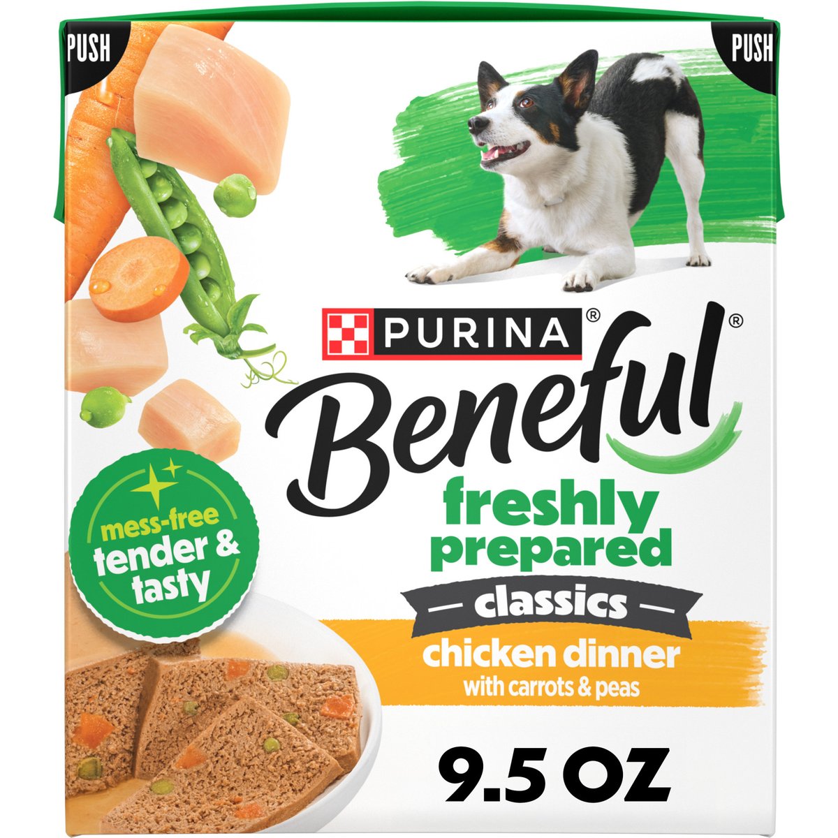 Purina Beneful Freshly Prepared High Protein Classics Chicken Dinner with Carrots & Peas Chunks in Gravy Wet Dog Food, 9.5-oz carton, 6 count