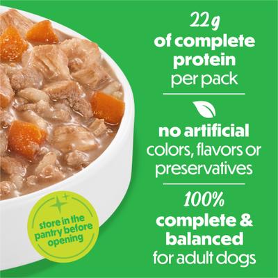 Show full view: Purina Beneful Freshly Prepared Stews High Protein Chicken Dinner with Carrots & Rice Chunks in Gravy Wet Dog Food, 9.5-oz carton, 6 count slide 5 of 10