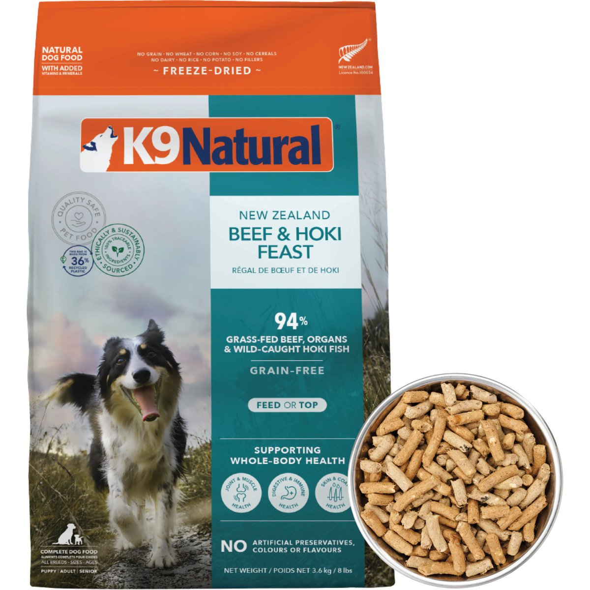 K9 Natural New Zealand Hoki & Beef Feast Grain-Free Freeze-Dried Dog Food, 8-lb bag